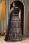 Shop_Soniya G_Blue Georgette, Organza Beads, Embroidery, Foil Navy Geometric Lehenga Set _at_Aza_Fashions