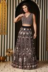 Soniya G_Blue Georgette, Organza Beads, Embroidery, Foil Navy Geometric Lehenga Set _Online_at_Aza_Fashions