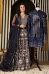 Buy_Soniya G_Blue Georgette, Organza Beads, Embroidery, Foil Navy Geometric Lehenga Set 