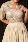 Soniya G_Ivory Georgette, Cotton Beads, Metallic Stripe Pattern Kalidar Lehenga Set _Online_at_Aza_Fashions