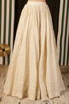 Buy_Soniya G_Ivory Georgette, Cotton Beads, Metallic Stripe Pattern Kalidar Lehenga Set _Online_at_Aza_Fashions