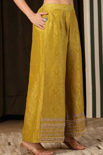 Soniya G_Yellow Silk, Georgette, Embroidery, Floral Kurta Gharara Set _Online_at_Aza_Fashions