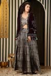 Shop_Soniya G_Purple Silk, Velvet Sequins, Tassels, Floral Baroque Jacket Lehenga Set _Online_at_Aza_Fashions