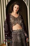 Buy_Soniya G_Purple Silk, Velvet Sequins, Tassels, Floral Baroque Jacket Lehenga Set 