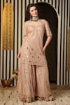 Shop Soniya G Pink Georgette, Organza Embroidery, Sequins Floral Baroque Kurta Gharara Set Online at Aza Fashions Shop_Soniya G_Pink Georgette, Organza Embroidery, Sequins Floral Baroque Kurta Gharara Set _Online_at_Aza_Fashions