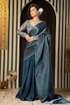 Buy_Soniya G_Blue Silk, Lycra Embroidery V-neck Pleated Saree And Floral Blouse Set _at_Aza_Fashions