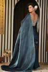 Shop_Soniya G_Blue Silk, Lycra Embroidery V-neck Pleated Saree And Floral Blouse Set _at_Aza_Fashions
