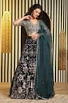 Buy_Soniya G_Green Organza, Georgette Beads, Foil Printing, Teal Embellished Lehenga Set _at_Aza_Fashions