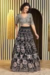Soniya G_Green Organza, Georgette Beads, Foil Printing, Teal Embellished Lehenga Set _Online_at_Aza_Fashions