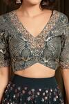 Shop_Soniya G_Green Organza, Georgette Beads, Foil Printing, Teal Embellished Lehenga Set _Online_at_Aza_Fashions