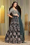 Soniya G_Green Organza, Georgette Beads, Foil Printing, Teal Embellished Lehenga Set _at_Aza_Fashions