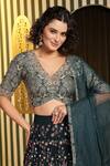 Buy_Soniya G_Green Organza, Georgette Beads, Foil Printing, Teal Embellished Lehenga Set 