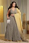 Buy_Soniya G_Green Blend Silk Embellished Bandhani Butti Halter Neck Print Lehenga Set _at_Aza_Fashions