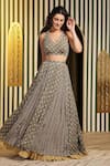 Soniya G_Green Blend Silk Embellished Bandhani Butti Halter Neck Print Lehenga Set _Online_at_Aza_Fashions