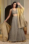 Soniya G_Green Blend Silk Embellished Bandhani Butti Halter Neck Print Lehenga Set _at_Aza_Fashions