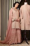 Soniya G_Pink Georgette Zari, Embroidery, Metallic Chikankari Floral Kurta Gharara Set _at_Aza_Fashions