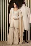 Buy_Soniya G_Ivory Georgette Embroidery, Metallic Thread, Tassels Round Chikankari Kurta Set 
