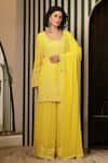 Soniya G_Yellow Georgette Tassels, Mirrors, Embroidery Round Neck Chikankari Kurta Set _Online_at_Aza_Fashions