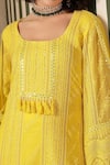 Shop_Soniya G_Yellow Georgette Tassels, Mirrors, Embroidery Round Neck Chikankari Kurta Set _Online_at_Aza_Fashions