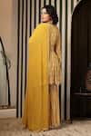 Shop_Soniya G_Yellow Georgette, Silk Mirrors, Embroidery Bandhani Print Peplum Top Gharara Set _at_Aza_Fashions
