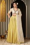 Shop_Soniya G_Beige Georgette Sequins, Gota Patti, Embroidery V-neck Floral Woven Lehenga Set _Online_at_Aza_Fashions
