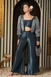 Shop_Soniya G_Green Velvet, Silk Foil Printing, Embroidery Floral Woven Jacket Palazzo Set _Online_at_Aza_Fashions