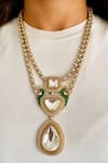 Buy_Prerto_Green Diamonds Polki Stone Embellished Necklace Set _at_Aza_Fashions
