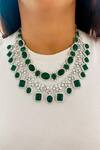 Buy_PRERTO_Green Diamonds, Stones Emerald Necklace And Earring Set _at_Aza_Fashions