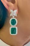 Shop_PRERTO_Green Diamonds, Stones Emerald Necklace And Earring Set _at_Aza_Fashions