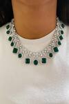 PRERTO_Green Diamonds, Stones Emerald Necklace And Earring Set _Online_at_Aza_Fashions