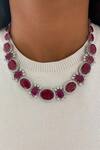 Buy_PRERTO_Red Rhinestones Ruby And Diamond Stone Necklace & Earring Set_at_Aza_Fashions