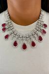 Buy_PRERTO_Red Rhinestones Ruby And Diamond Stone Necklace & Earring Set_Online_at_Aza_Fashions