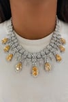 Buy_PRERTO_White Stones, Diamonds Citrine Drop Flower Jewellery Set _at_Aza_Fashions