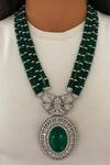 Buy_PRERTO_Green Stones, Diamonds Emerald Elephant Jewellery Set _at_Aza_Fashions