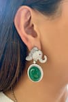 Shop_PRERTO_Green Stones, Diamonds Emerald Elephant Jewellery Set _at_Aza_Fashions