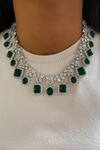 Buy_PRERTO_Green Diamonds, Stones Emerald Floral Necklace Set _at_Aza_Fashions
