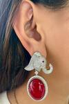 Shop PRERTO Red Diamonds, Stones Ruby And Elephant Necklace Set at Aza Fashions Shop_PRERTO_Red Diamonds, Stones Ruby And Elephant Necklace Set_at_Aza_Fashions