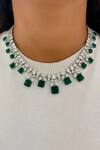 Buy_PRERTO_Green Diamonds, Stones Emerald Butterfly Necklace Set _at_Aza_Fashions