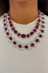 Buy_PRERTO_Red Crystals, Stones, Smocking Semi Precious Jewellery Set_at_Aza_Fashions