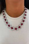 Shop_PRERTO_Red Crystals, Stones, Smocking Semi Precious Jewellery Set_Online_at_Aza_Fashions