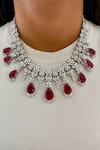Buy_PRERTO_Red Smocking, Stones, Crystals Nine Drops Necklace Set _at_Aza_Fashions