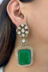 Shop_PRERTO_Emerald Green Stones Kundan 3-layer Necklace Set _at_Aza_Fashions