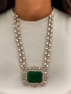 Buy_PRERTO_Emerald Green Stones, Zari Kundan Necklace Set _at_Aza_Fashions
