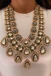 Buy_PRERTO_Emerald Green Pearls, Stones Kundan And Drop Necklace Set_at_Aza_Fashions