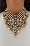 Buy_PRERTO_Emerald Green Pearls, Diamonds Kundan Choker Set_at_Aza_Fashions
