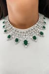 Buy_PRERTO_Silver Plated Diamonds, Stones Emerald Green Diamante Floral Necklace Set_at_Aza_Fashions