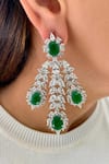 Shop_PRERTO_Silver Plated Diamonds, Stones Emerald Green Diamante Floral Necklace Set_at_Aza_Fashions