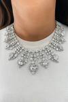 Buy_PRERTO_Silver Plated Imitation Diamonds Floral Fringe Diamante Necklace Set_at_Aza_Fashions