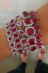 Buy_PRERTO_Red Crystals, Stones Ruby Bracelet Stack_at_Aza_Fashions