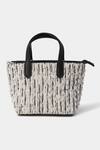 Shop_Ritu Kumar_White Embroidery Tweed Textured Handbag_at_Aza_Fashions